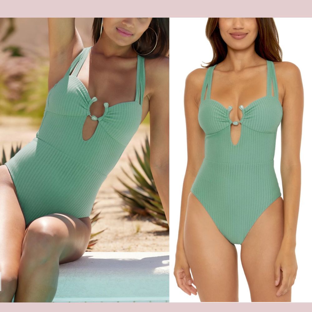 NWT $148 Becca [ Small ] Kylam Bandeau One Piece Swimsuit in Mineral‎ Green